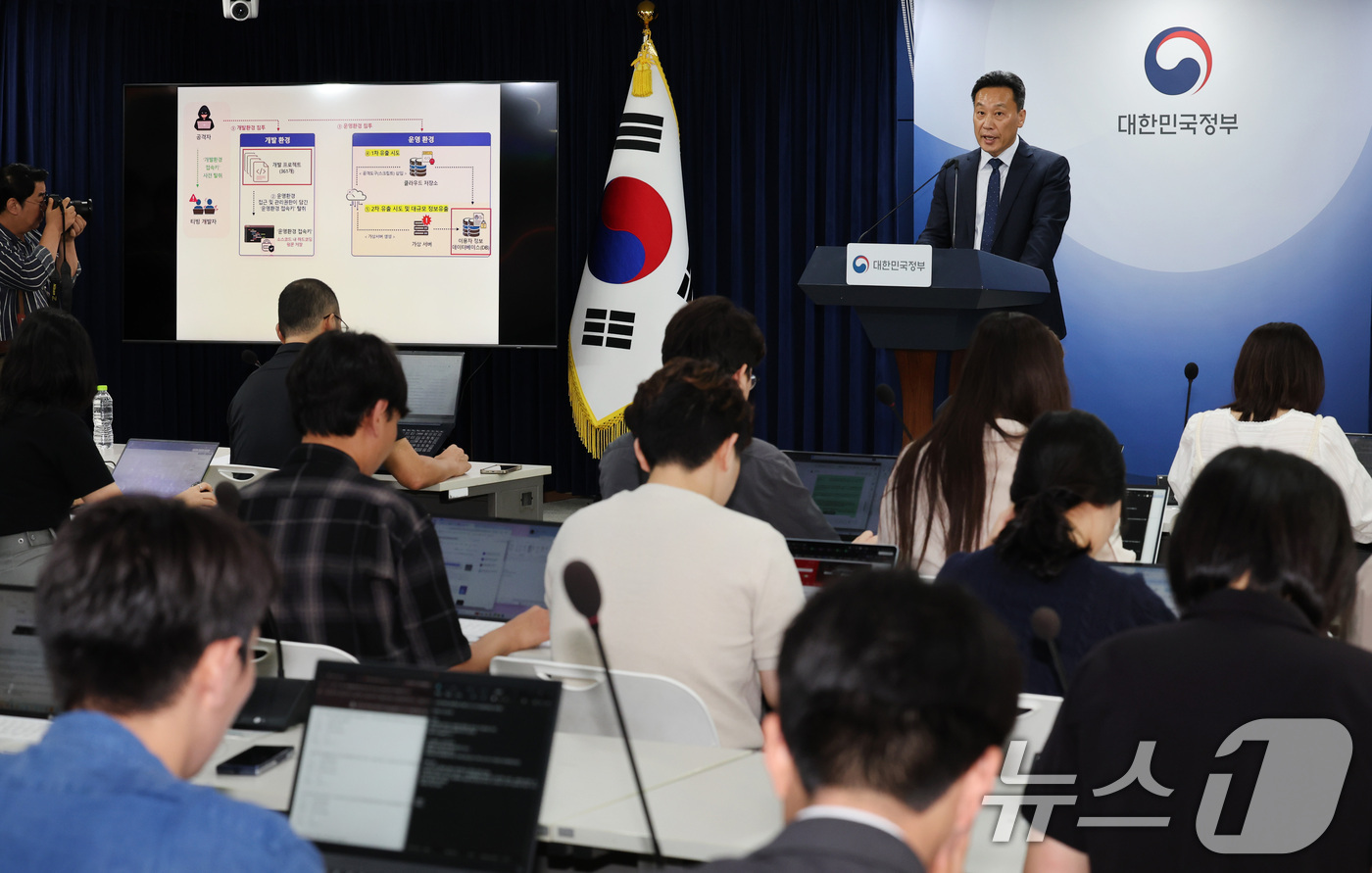 (서울=뉴스1) 이종덕 기자 = 임정규 과학기술정보통신부 정보보호네트워크정책관이 3일 서울 종로구 정부서울청사에서 티빙(TVING) 침해사고 조사결과를 발표하고 있다. 기술자산 소 …