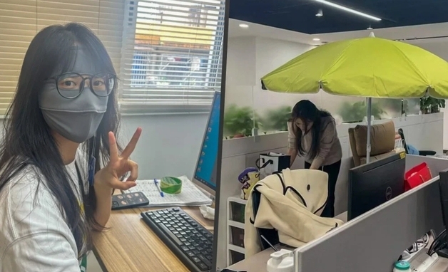 "회사서 늙긴 싫다"…사무실에 파라솔, 자외선 차단 마스크 쓴 직장인