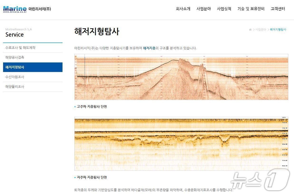 본문 이미지 - 마린리서치의 해저 지층의 구조를 분석한 고주파/저주파 지층탐사 단면 이미지