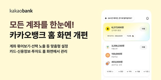 하루 1000만건 클릭하는 카뱅 홈 바뀐다…계좌·투자·소비 한 눈에