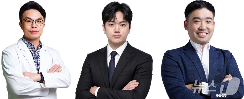 본문 이미지 - 김치경 고려대 구로병원 신경과 김치경 교수(왼쪽부터)와 두현명 병원 의생명연구센터 연구교수, 최종섭 공주대 신소재공합부 교수.(고려대 구로병원 제공)