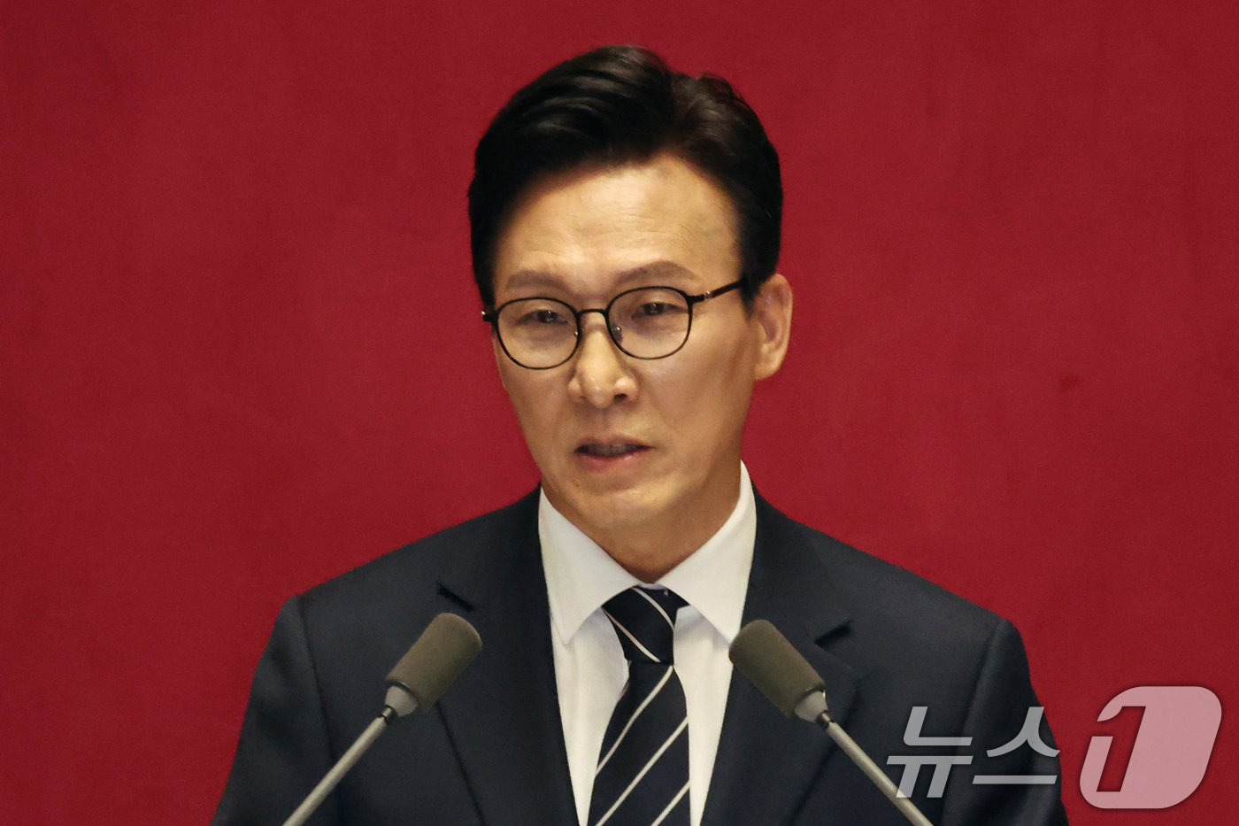 (서울=뉴스1) 황기선 기자 = 김민석 더불어민주당 대표가 7일 오전 서울 여의도 국회에서 열린 제439회국회(정기회) 제3차 본회의에서 교섭단체 대표연설을 하고 있다. 2026. …