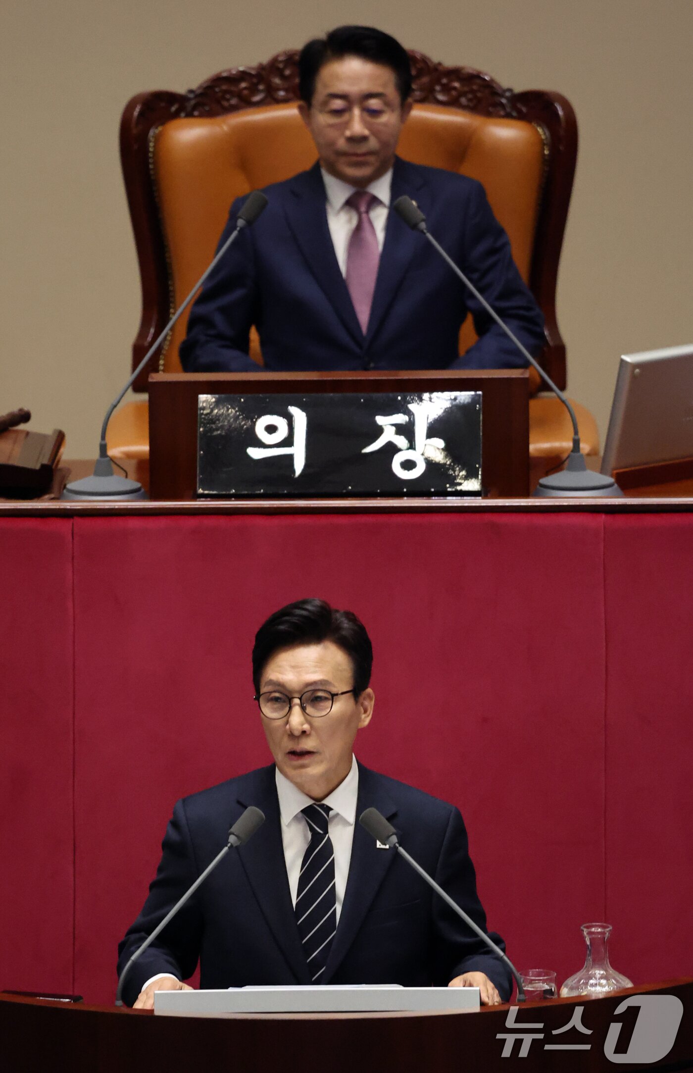 본문 이미지 - 김민석 더불어민주당 대표가 7일 오전 서울 여의도 국회에서 열린 제439회국회(정기회) 제3차 본회의에서 교섭단체 대표연설을 하고 있다. 2026.9.7 ⓒ 뉴스1 황기선 기자