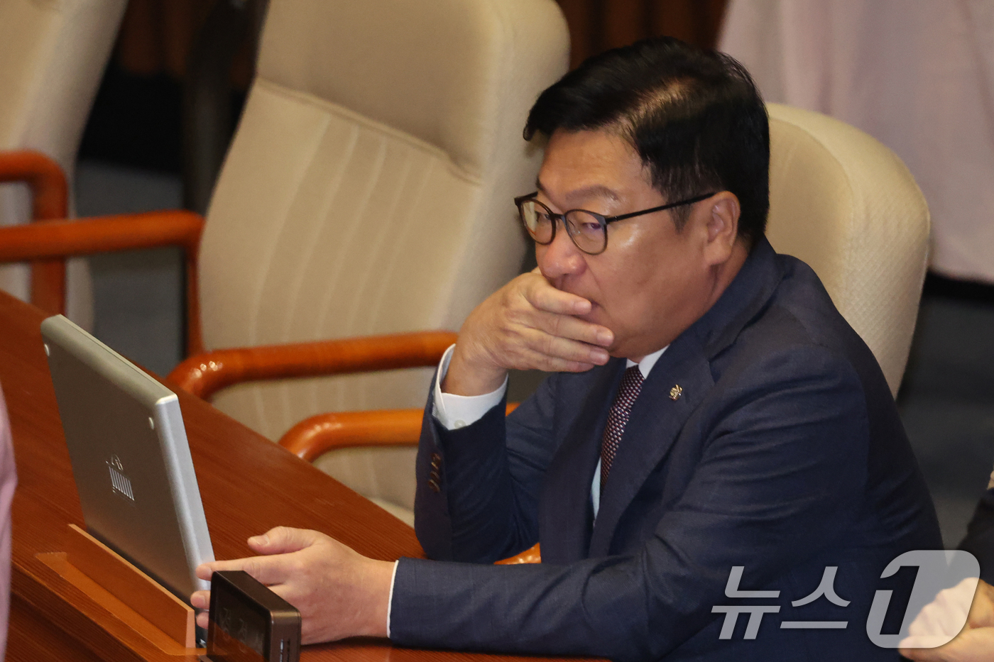 (서울=뉴스1) 황기선 기자 = 정점식 국민의힘 원내대표가 7일 오전 서울 여의도 국회에서 열린 제439회국회(정기회) 제3차 본회의에 자리하고 있다. 2026.9.7/뉴스1