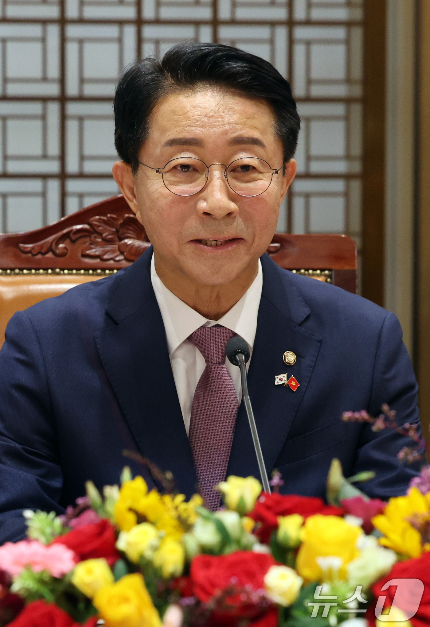 (서울=뉴스1) 황기선 기자 = 조정식 국회의장이 7일 오전 서울 여의도 국회에서 열린 찐 타잉먼 베트남 국회의장과의 회담에서 인사말을 하고 있다.  2026.9.7/뉴스1