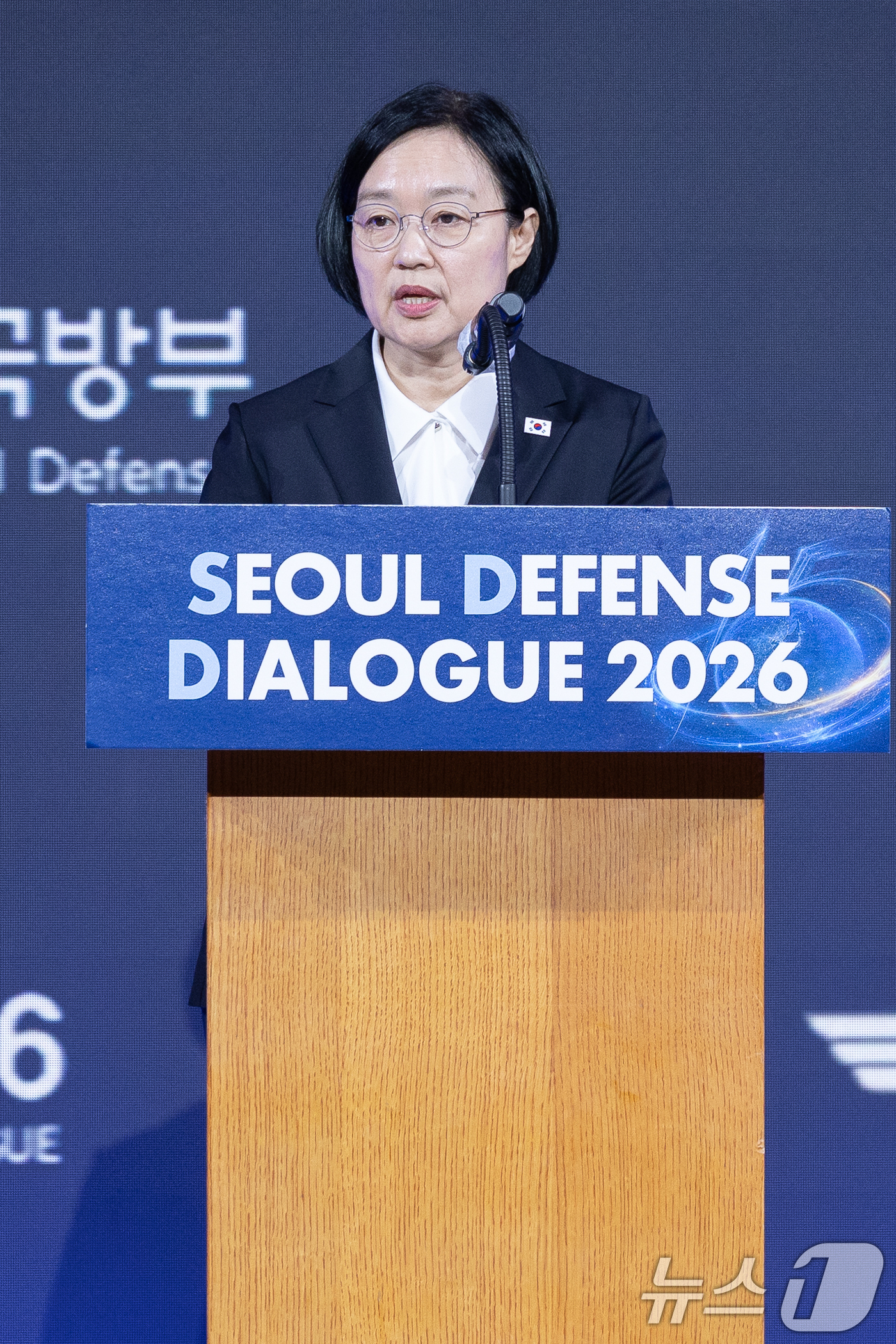 (서울=뉴스1) 안은나 기자 = 한성숙 국무총리가 8일 오전 서울 중구 더 그랜드 롯데 서울에서 열린 2026 서울안보대화(SDD) 개회식에 참석해 기조연설을 하고 있다. 2026 …
