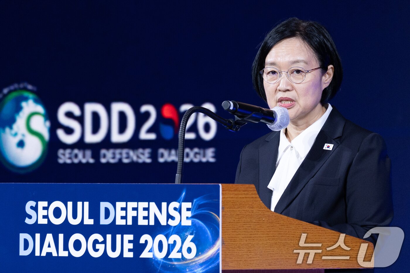 본문 이미지 - 한성숙 국무총리가 8일 오전 서울 중구 더 그랜드 롯데 서울에서 열린 2026 서울안보대화(SDD) 개회식에 참석해 기조연설을 하고 있다. 2026.9.8 ⓒ 뉴스1 안은나 기자