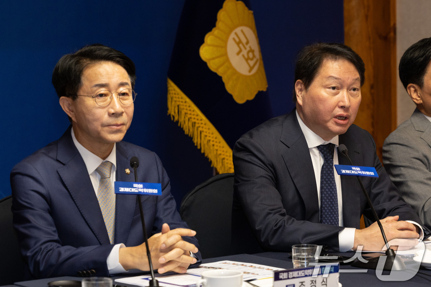 (서울=뉴스1) 이호윤 기자 = 최태원 대한상공회의소 회장이 9일 서울 여의도 국회 사랑재에서 열린 ‘국회 경제대도약위원회 출범식’에서 발언하고 있다. (공동취재) 2026.9.9 …