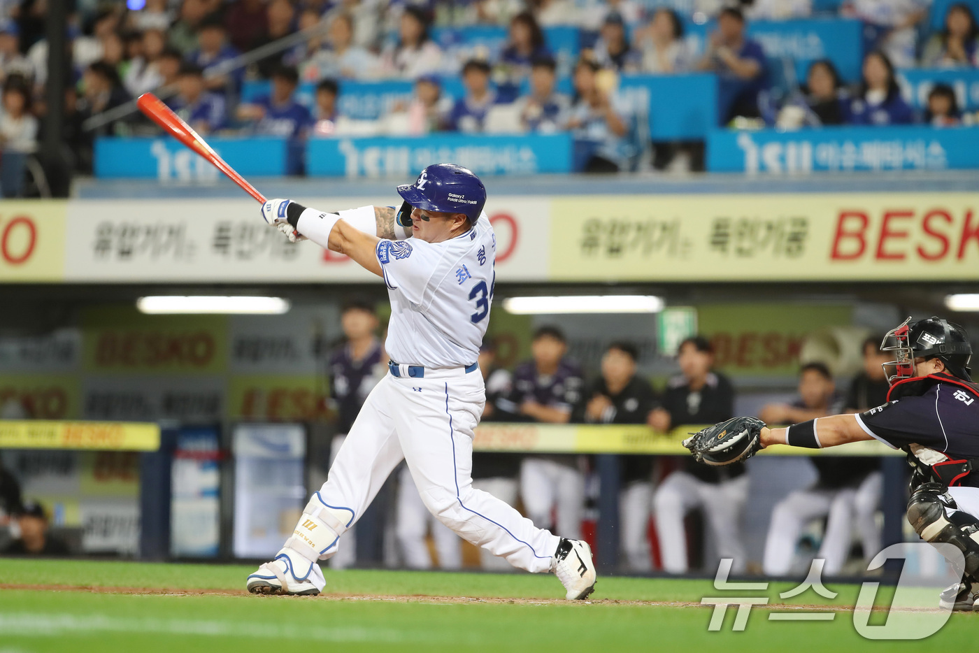(대구=뉴스1) 공정식 기자 = 9일 오후 대구 삼성라이온즈파크에서 열린 프로야구 '2026 신한은행 SOL KBO리그' KT 위즈와 삼성 라이온즈의 경기, 4회말 선두타자로 나온 …